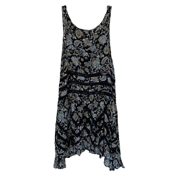 Free People Floral Print Lace Cutout Ruffle Sharkbite Hem Dress Size Extra Small - Picture 2 of 6